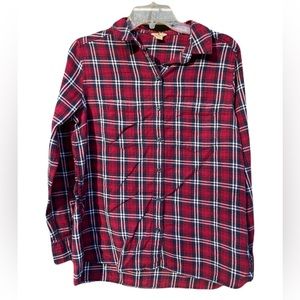 Woolrich Flannel Top Women’s L Plaid Side Gussets Button Down Lumber Jane Comfy